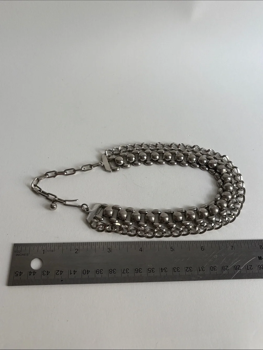 Silver Layered Chain Statement Necklace Domed Beads Women